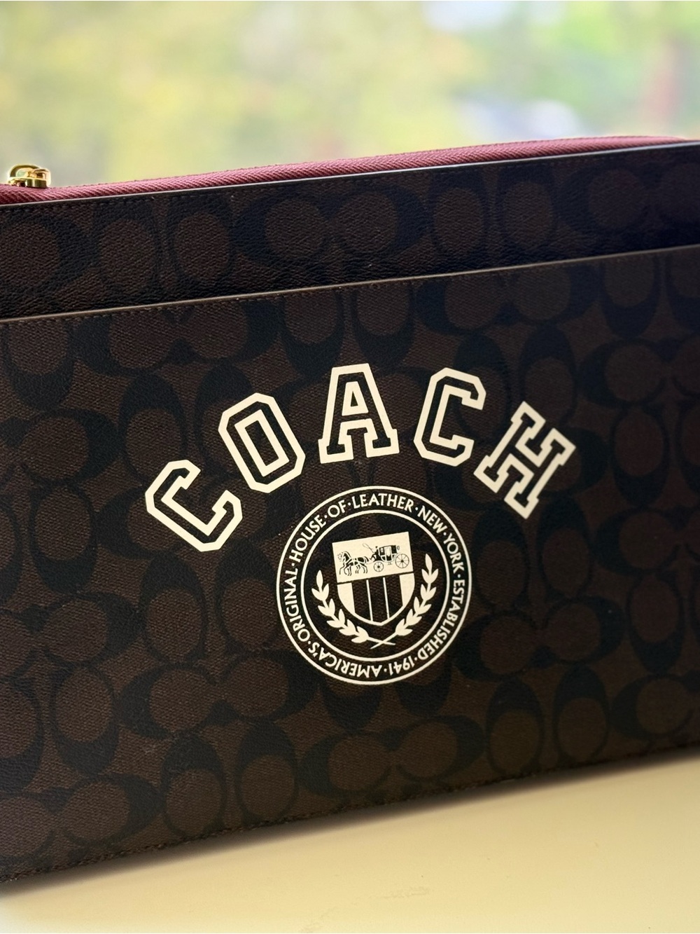 Coach Brown Leather Padded Sleeve Case for 13” Laptop All-Over Pattern